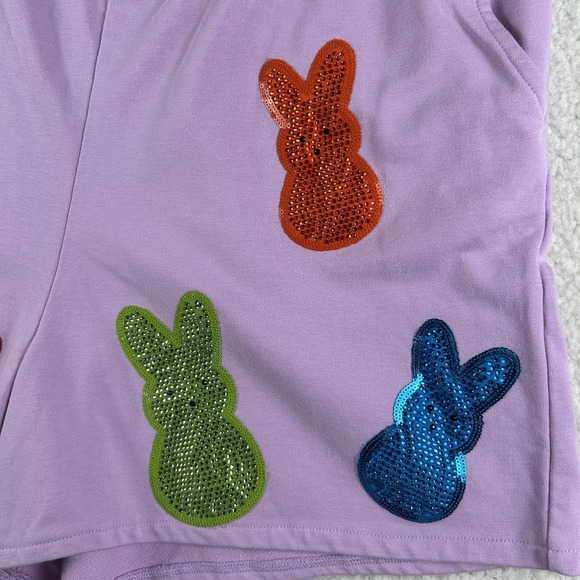 Queen Of Sparkles Shorts Womens XXL Purple Bunny Sequin Sweat Easter Lounge - Picture 2 of 16